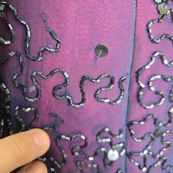 VINTAGE Andretta Donatello Purple Hand Beaded Mermaid Maxi Dress Women SZ LG 90s - Picture 8 of 9